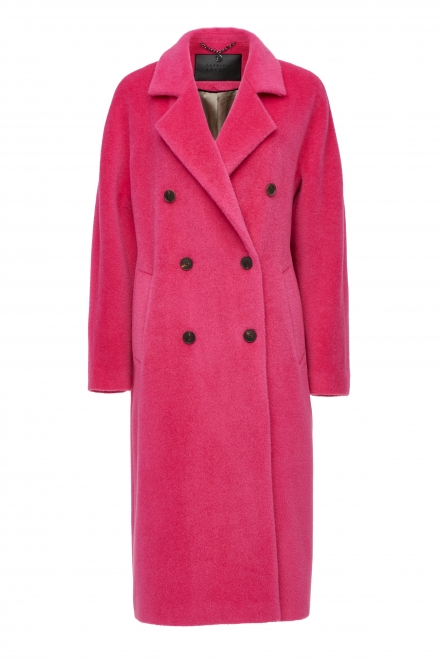 Płaszcz z wełny alpaki dwurzędowy luxury line różowy