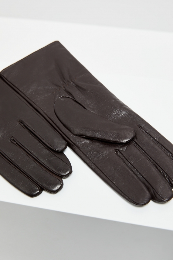 Brązowe skórzane rękawiczki z kaszmirową podszewką brązowy