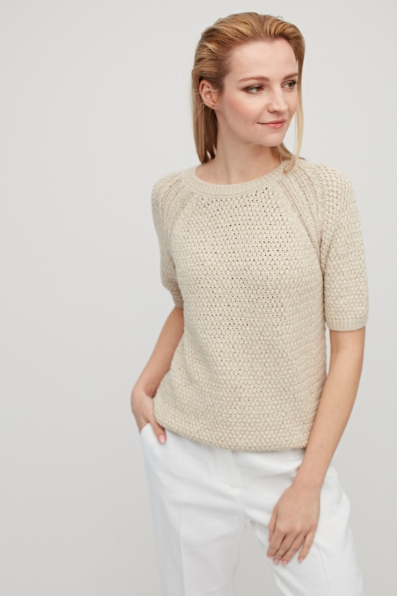 Bawełniany sweter z krótkim rękawem beż