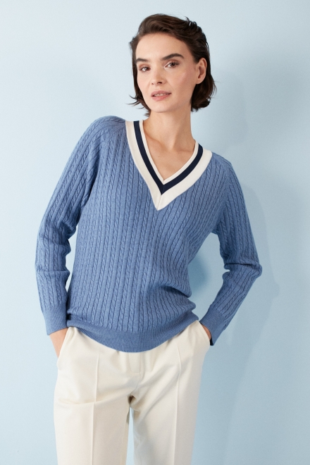 Sweter w warkoczowy splot z domieszką kaszmiru niebieski